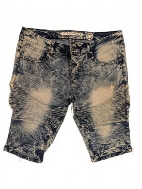 Mecca Moto Biker Acid Wash Denim Shorts Distressed Streetwear Mens 34 35x13